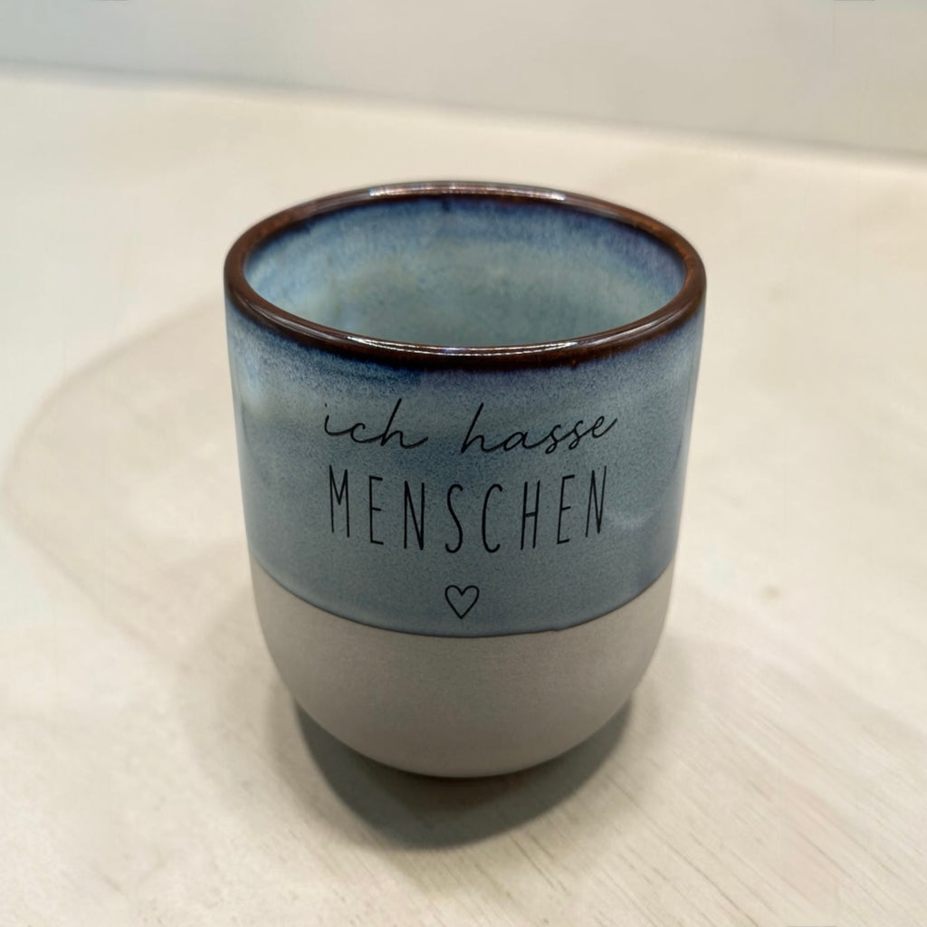 Keramiktasse mit Spruch – Ich hasse Menschen – Lustige Tasse für Morgenmuffel