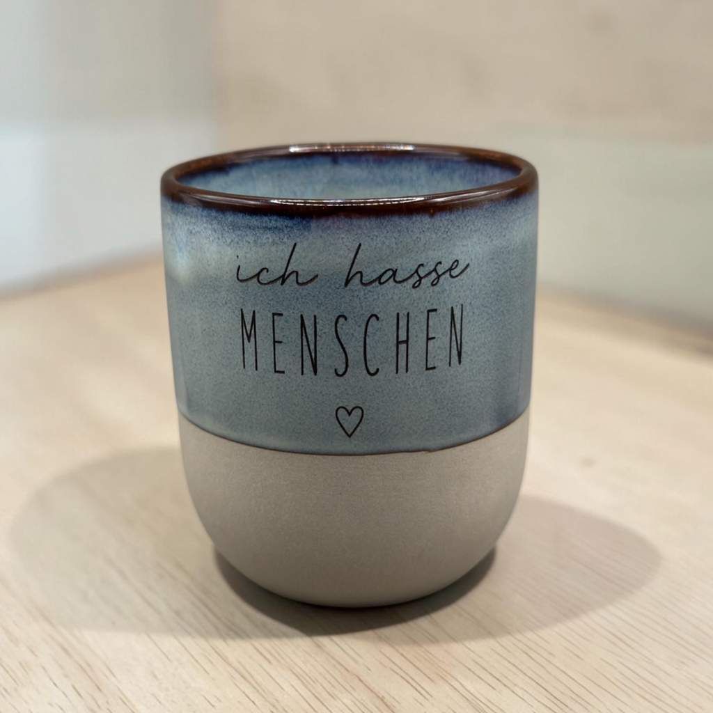 Keramiktasse mit Spruch – Ich hasse Menschen – Lustige Tasse für Morgenmuffel
