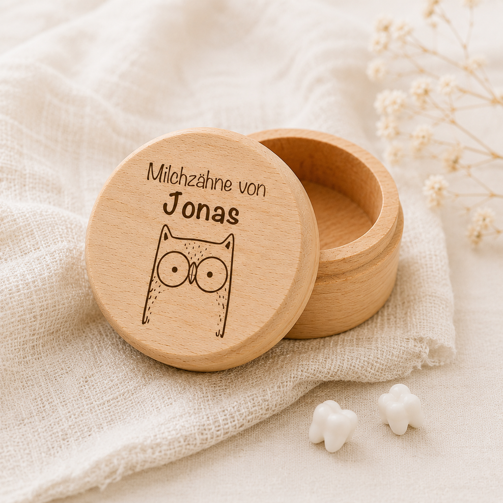Zahndose aus Holz personalisiert – Milchzahndose mit Name & Motiv graviert