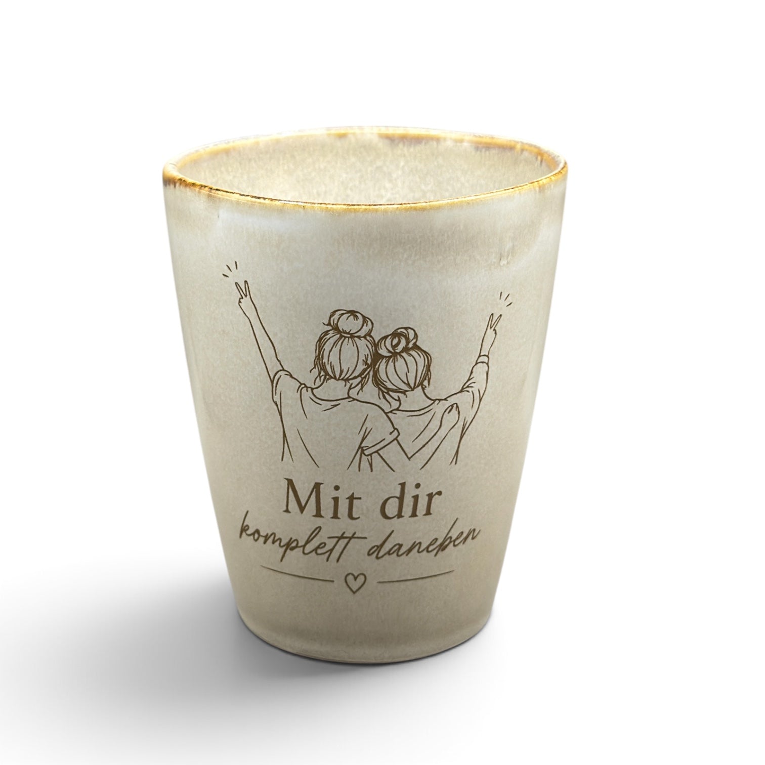 Tasse mit Gravur „Mit dir komplett daneben“ – 220 ml