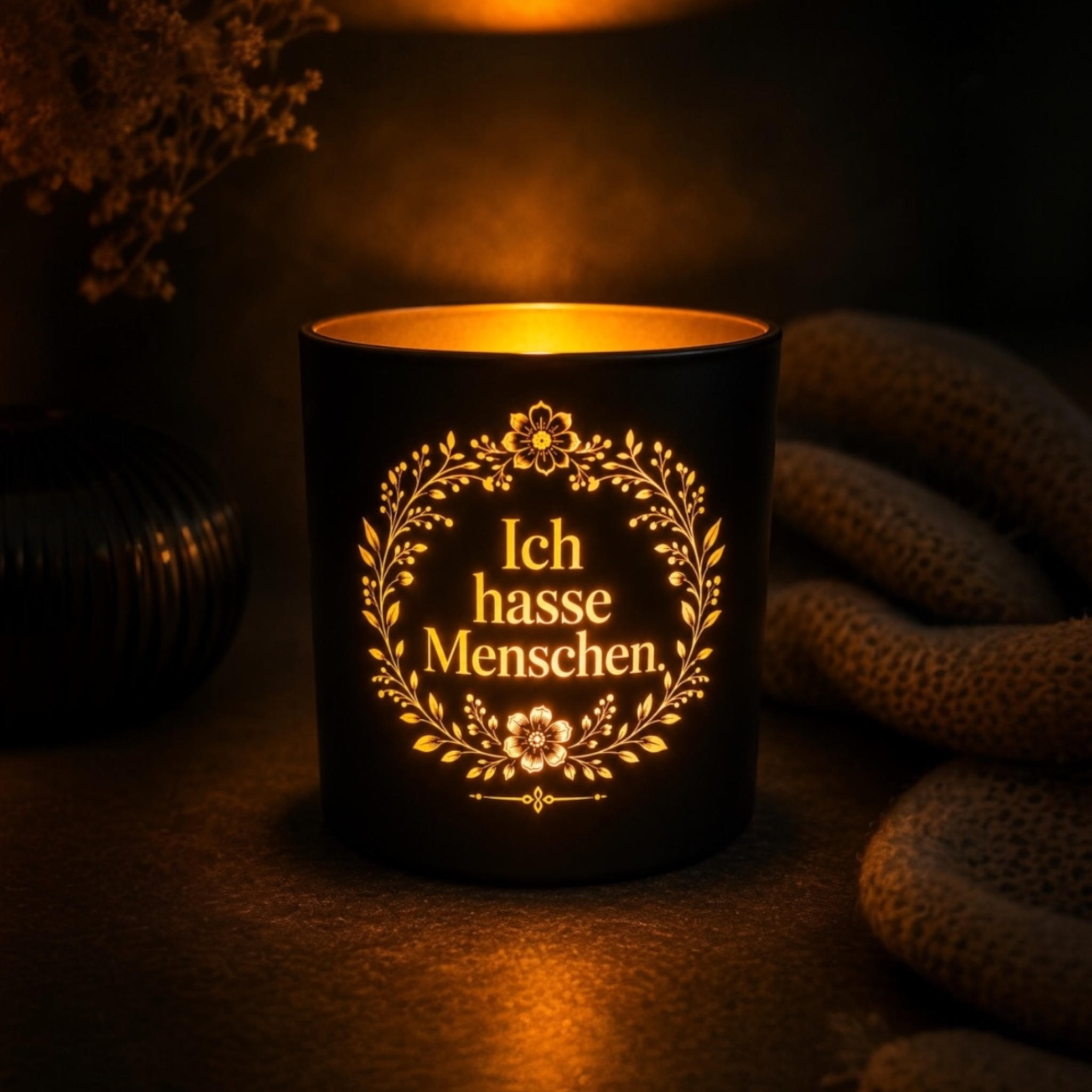 Windlicht mit Gravur „Ich hasse Menschen“ – Lustiges Geschenk mit Humor