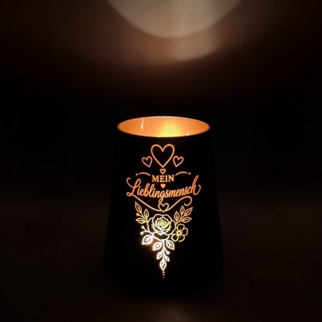 Windlicht mit Gravur Lieblingsmensch – Geschenk aus Glas
