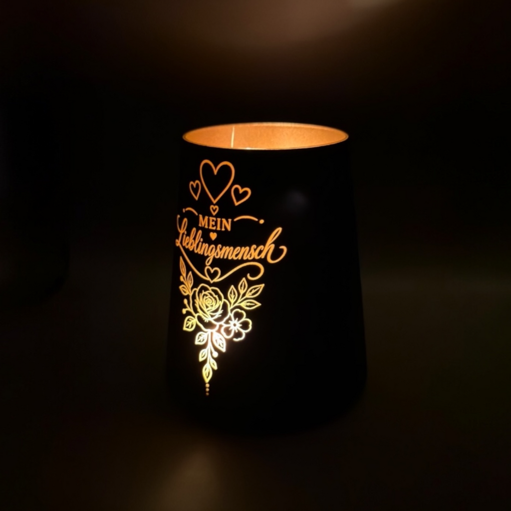 Windlicht mit Gravur Lieblingsmensch – Geschenk aus Glas