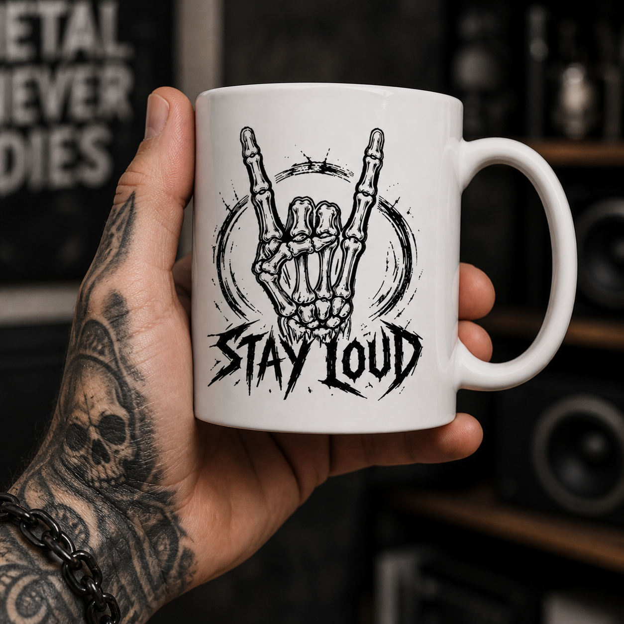 Tasse Stay Loud – Metal Edition 330 ml | Geschenk für Metalheads & Rockfans