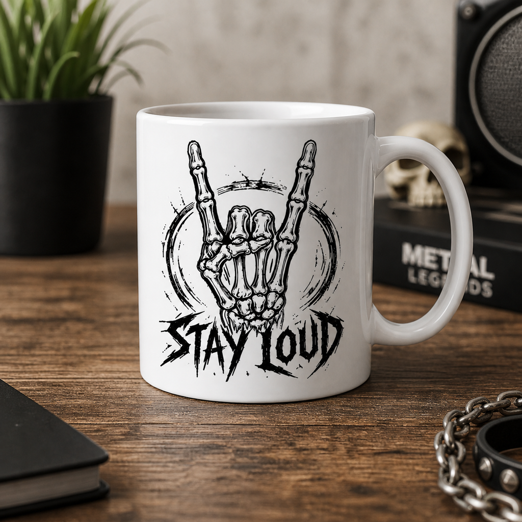 Tasse Stay Loud – Metal Edition 330 ml | Geschenk für Metalheads & Rockfans