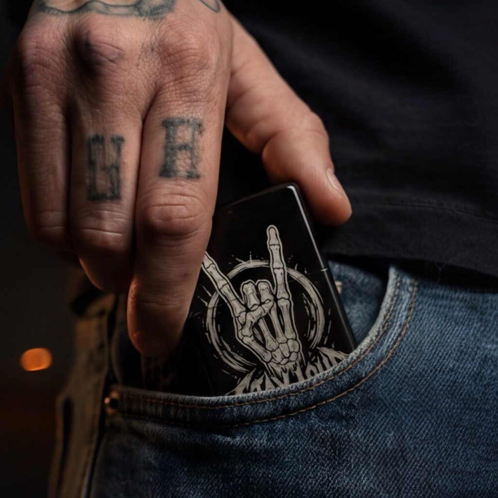 Feuerzeug mit Gravur Metal Edition – 6 Designs für Rock & Biker Fans
