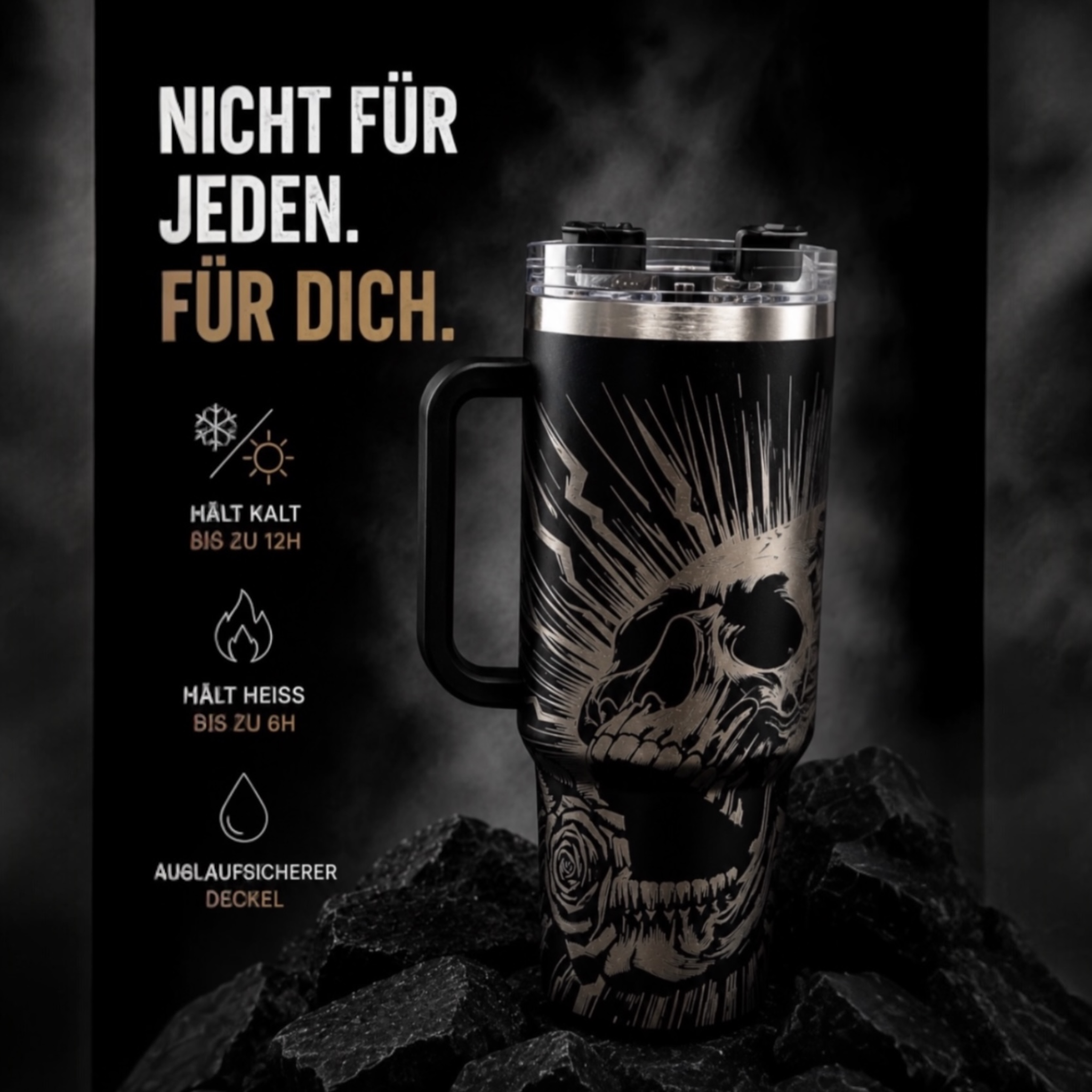 Skull Tumbler Edelstahl – Thermobecher Totenkopf 1200 ml | doppelwandig isoliert