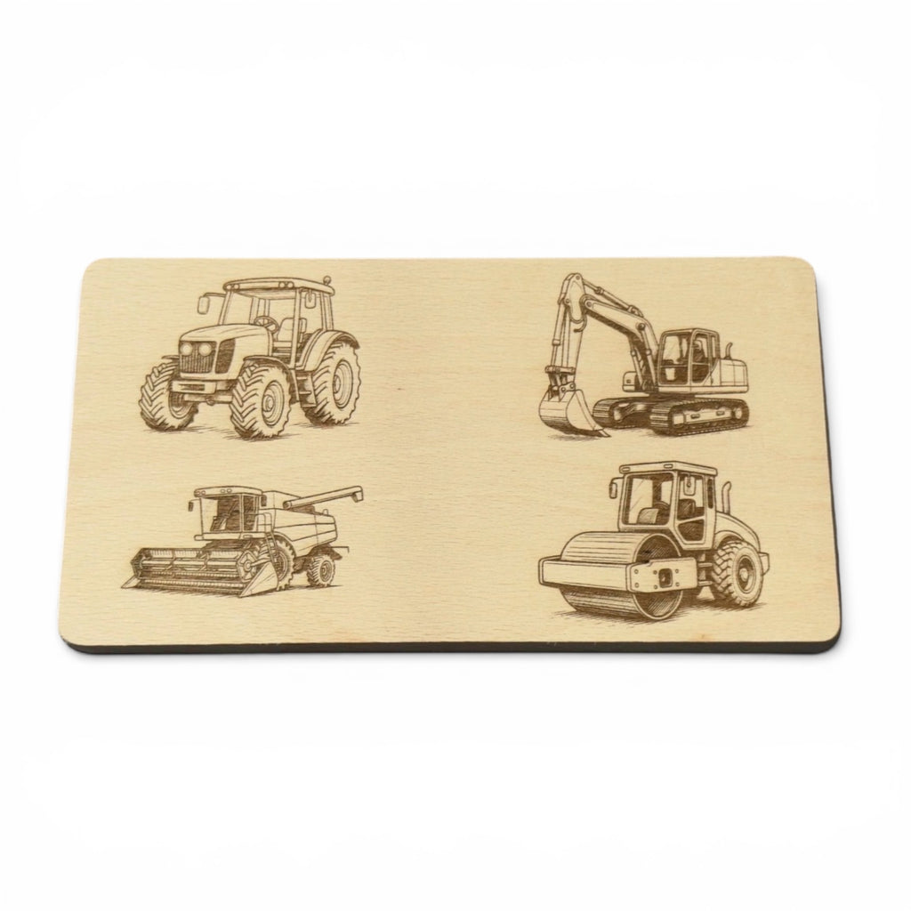 Frühstücksbrettchen personalisiert mit Name – Kindergeschenk Traktor, Bagger & Co.