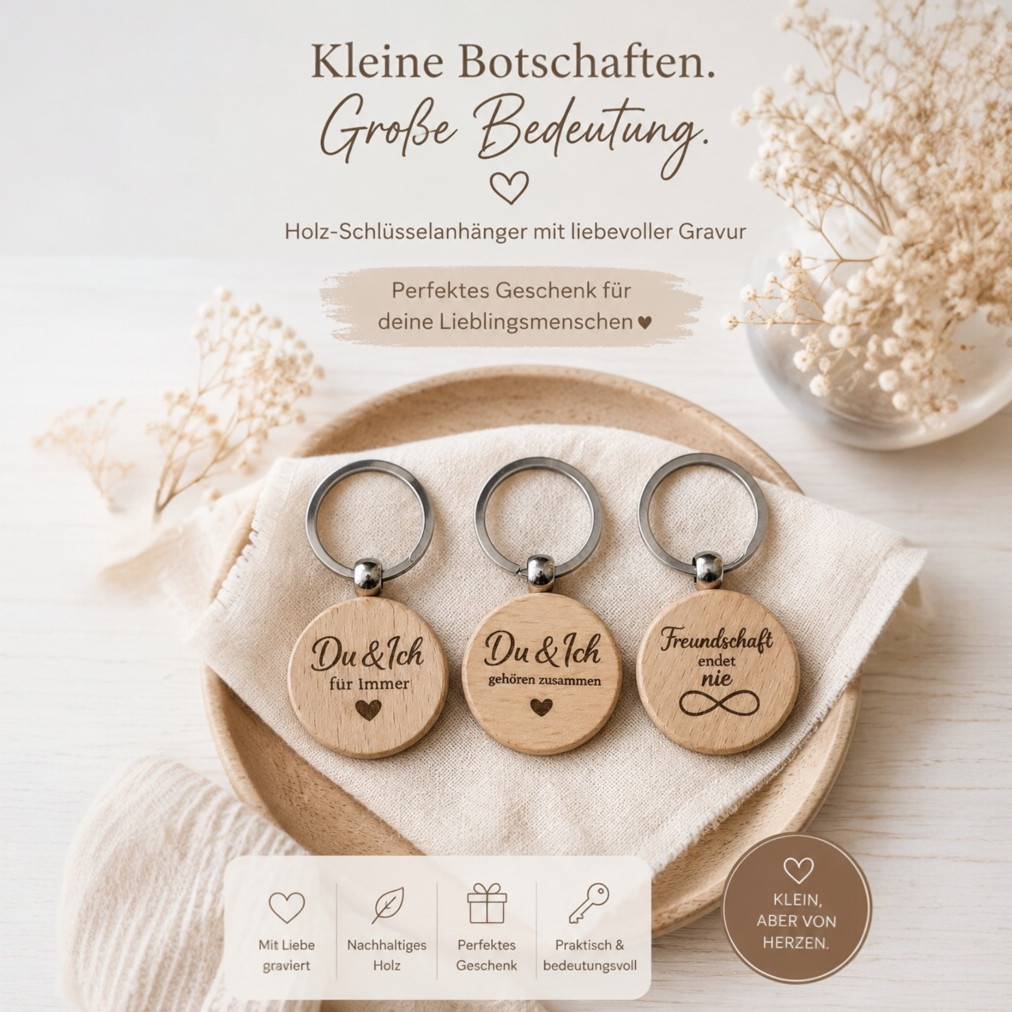 Schlüsselanhänger aus Holz mit Spruch – Geschenk für Paare & Freundschaft