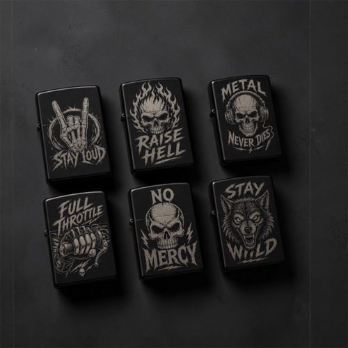 Feuerzeug mit Gravur Metal Edition – 6 Designs für Rock & Biker Fans