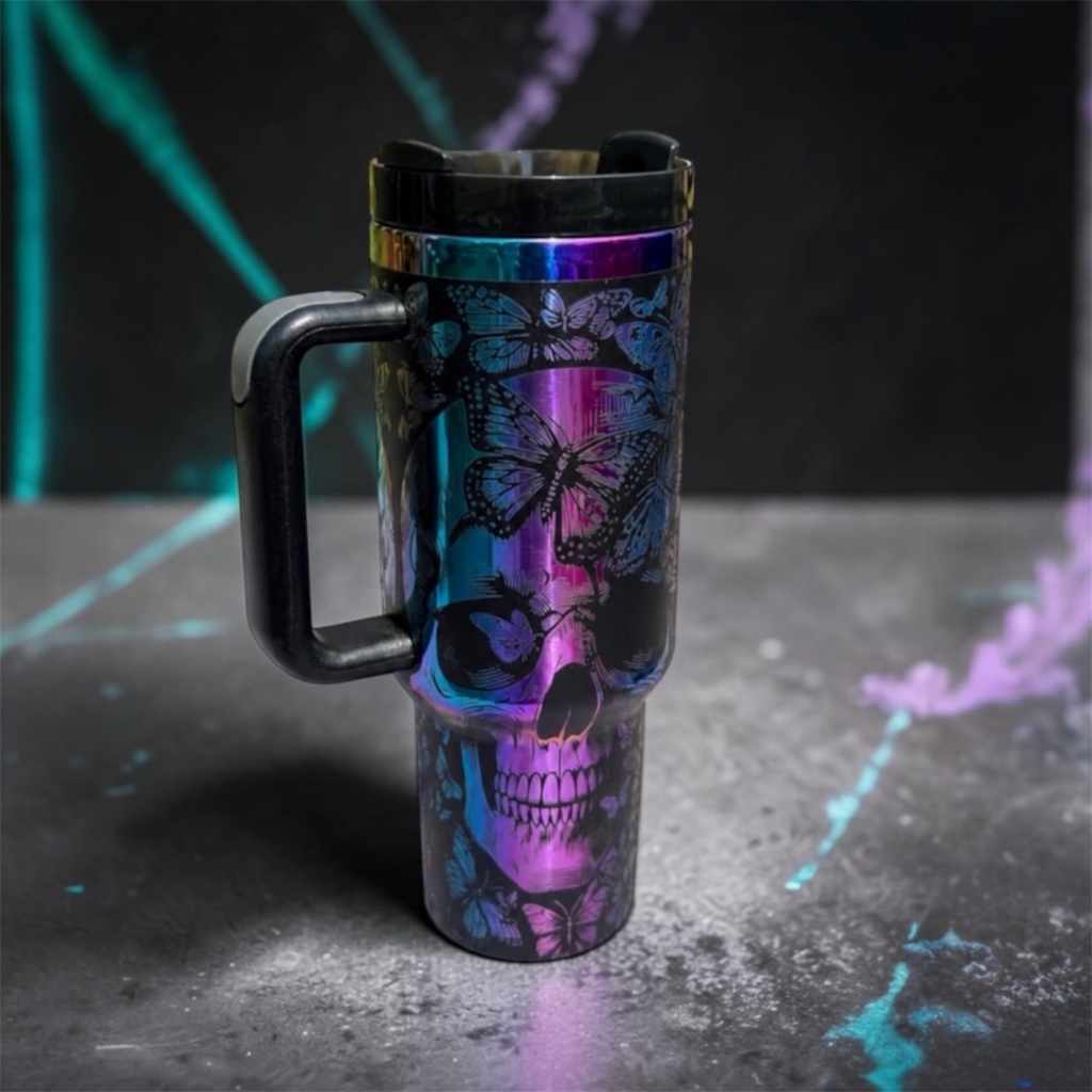 Skull Tumbler Edelstahl Multicolor – 1,2 L | Skull & Butterfly Regenbogen-Design