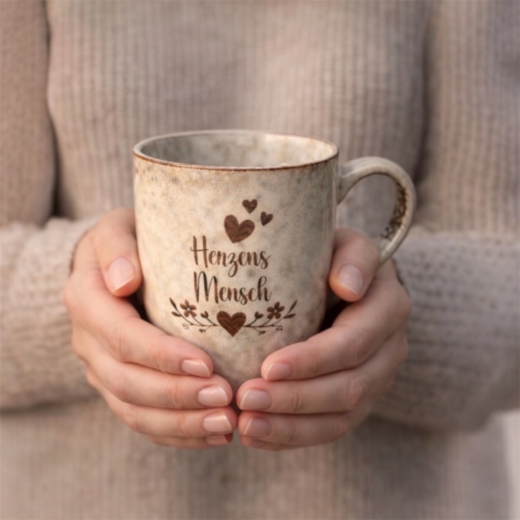 Keramiktasse mit Gravur – Lieblingsmensch & Herzensmensch – Geschenk für besondere Menschen