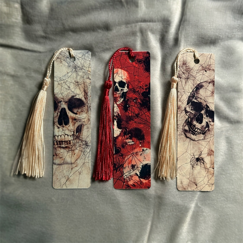 Lesezeichen mit Totenkopf Motiv 3er Set – Skull Design aus Aluminium
