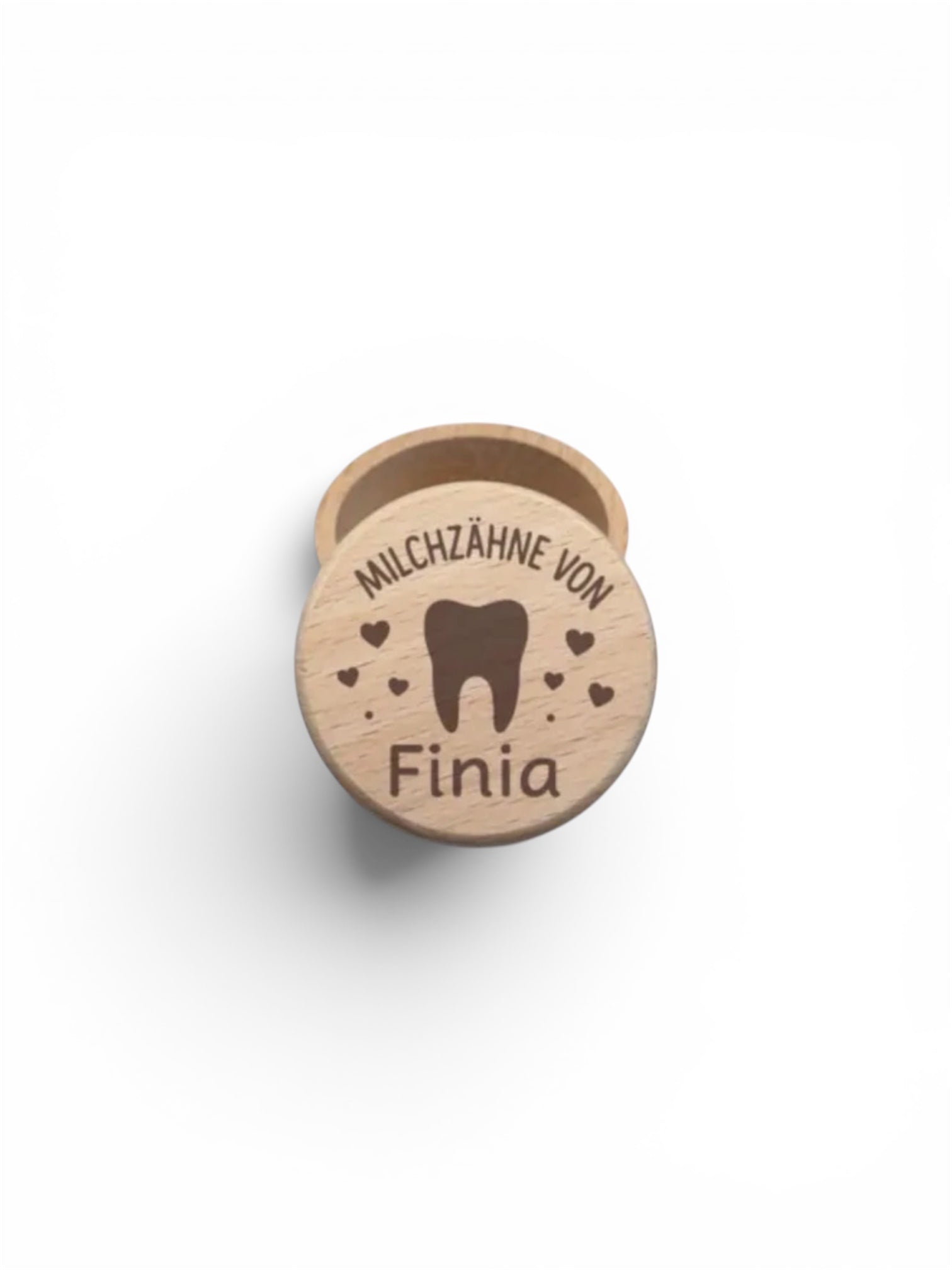 Milchzahndose aus Holz personalisiert – mit Name & Motiv graviert