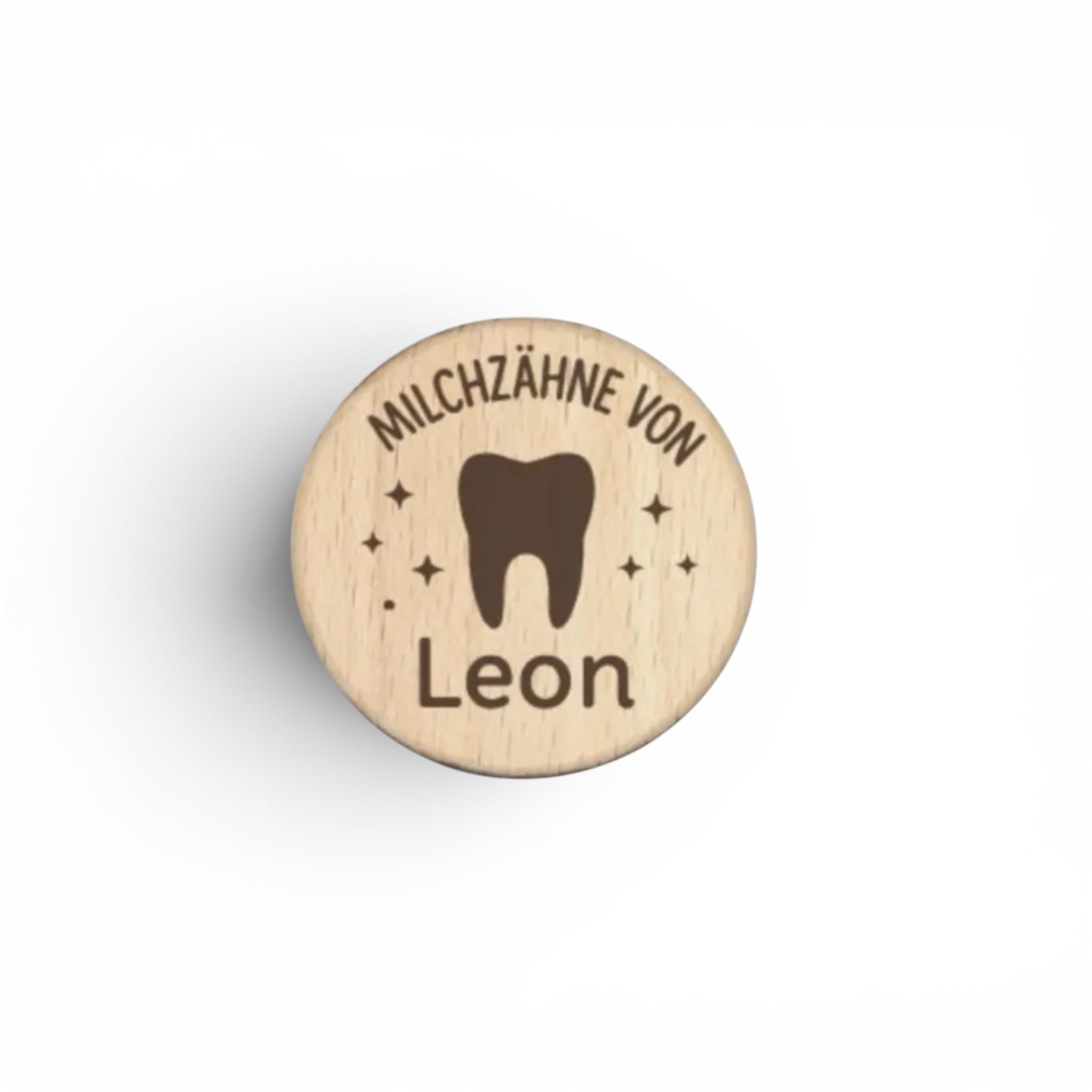 Milchzahndose aus Holz personalisiert – mit Name & Motiv graviert