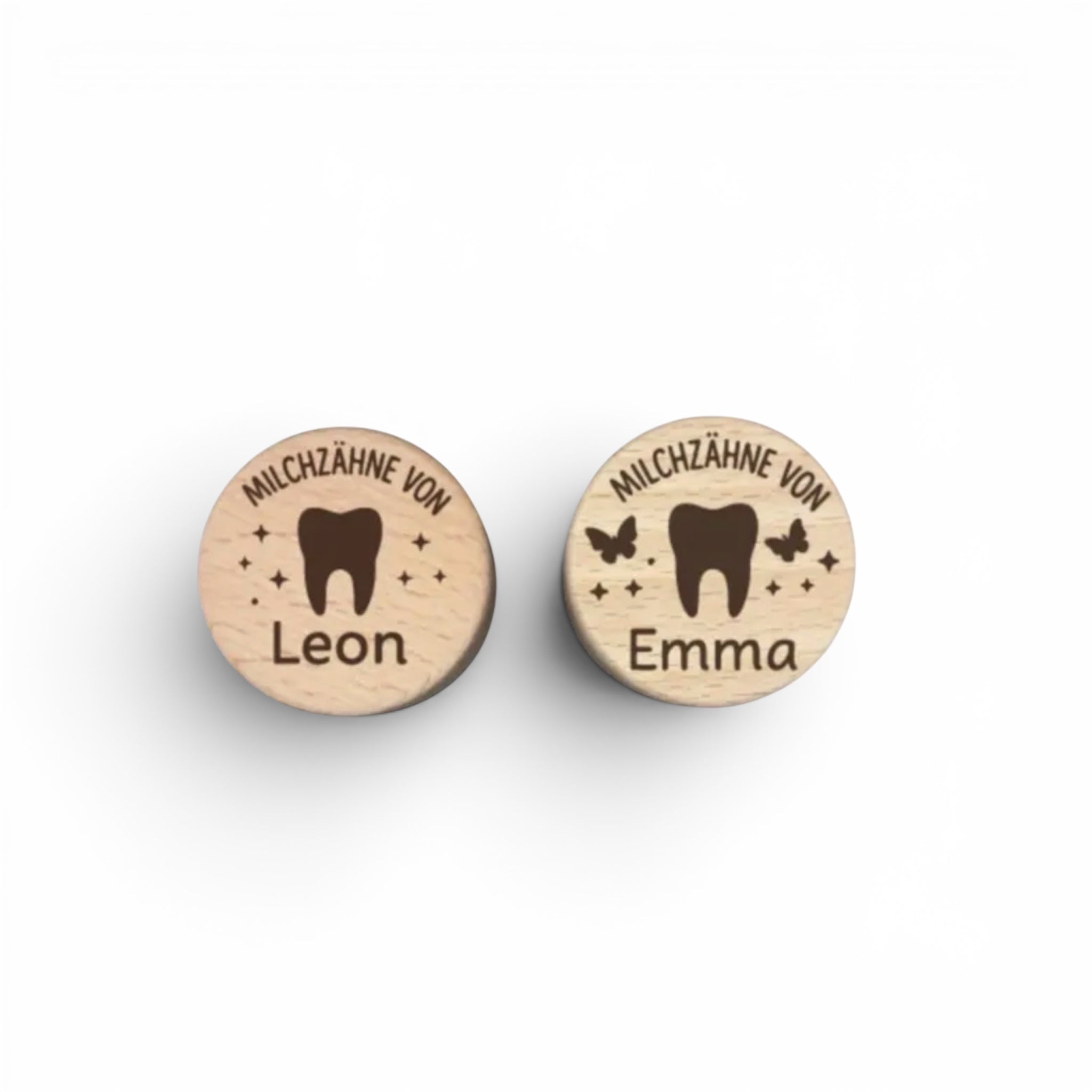 Milchzahndose aus Holz personalisiert – mit Name & Motiv graviert