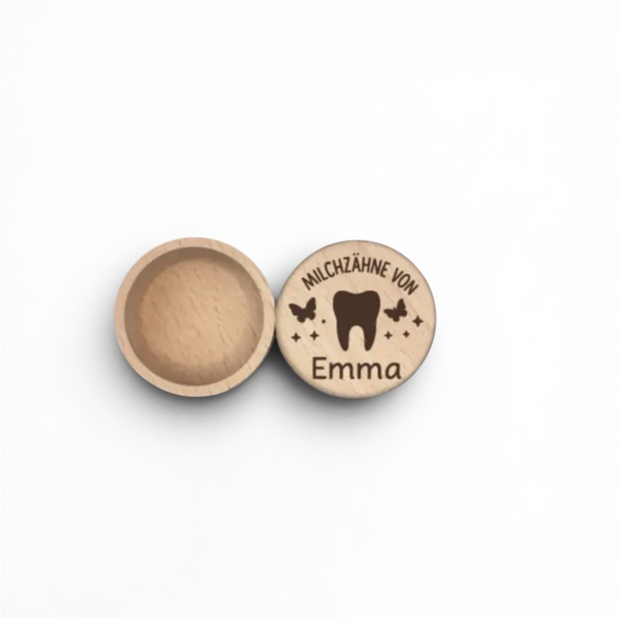 Milchzahndose aus Holz personalisiert – mit Name & Motiv graviert